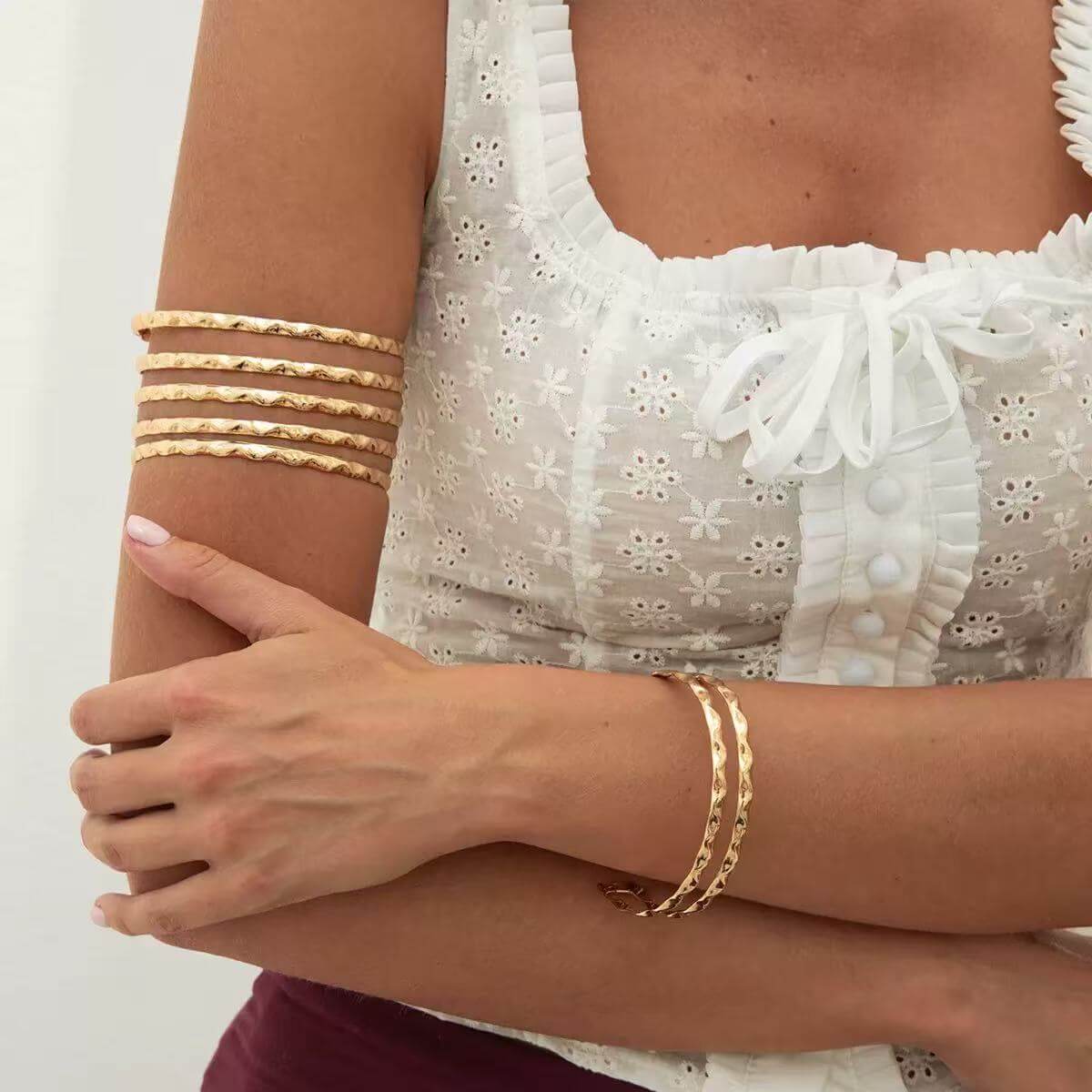 Gold stacked hammered upper arm cuff wholesale
