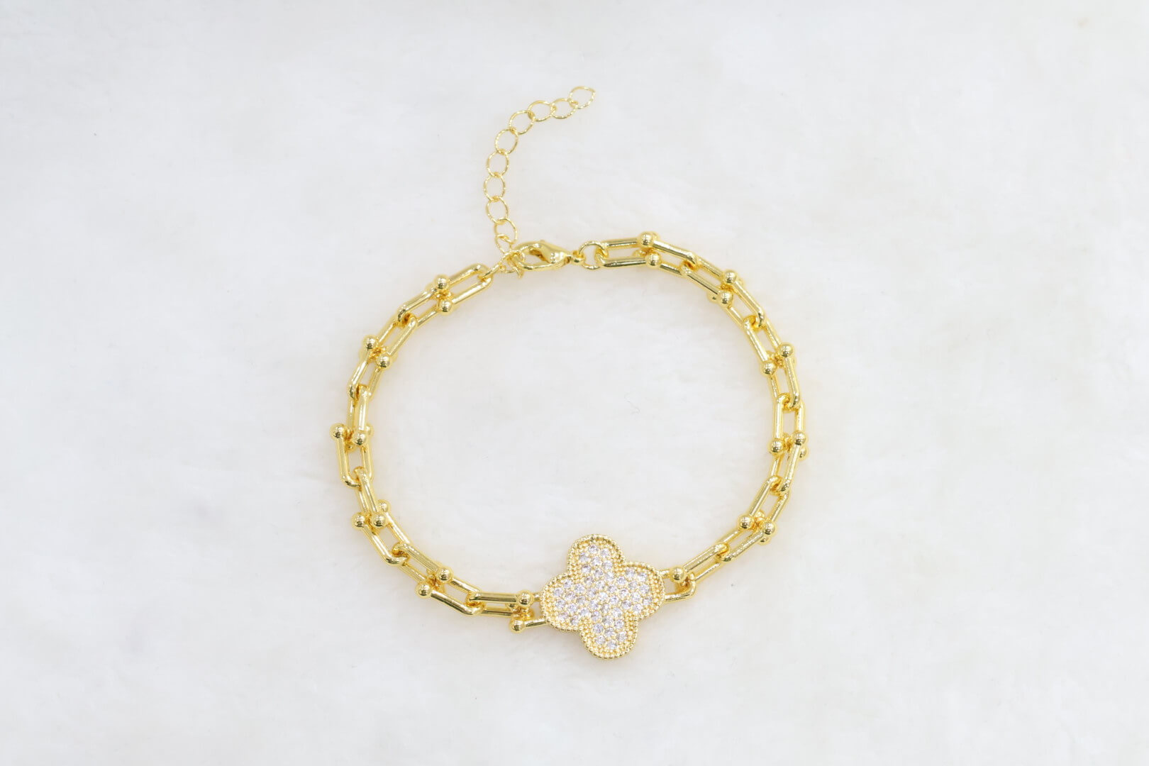 Gold Crystal Clover Link Bracelet 019 wholesale product image
