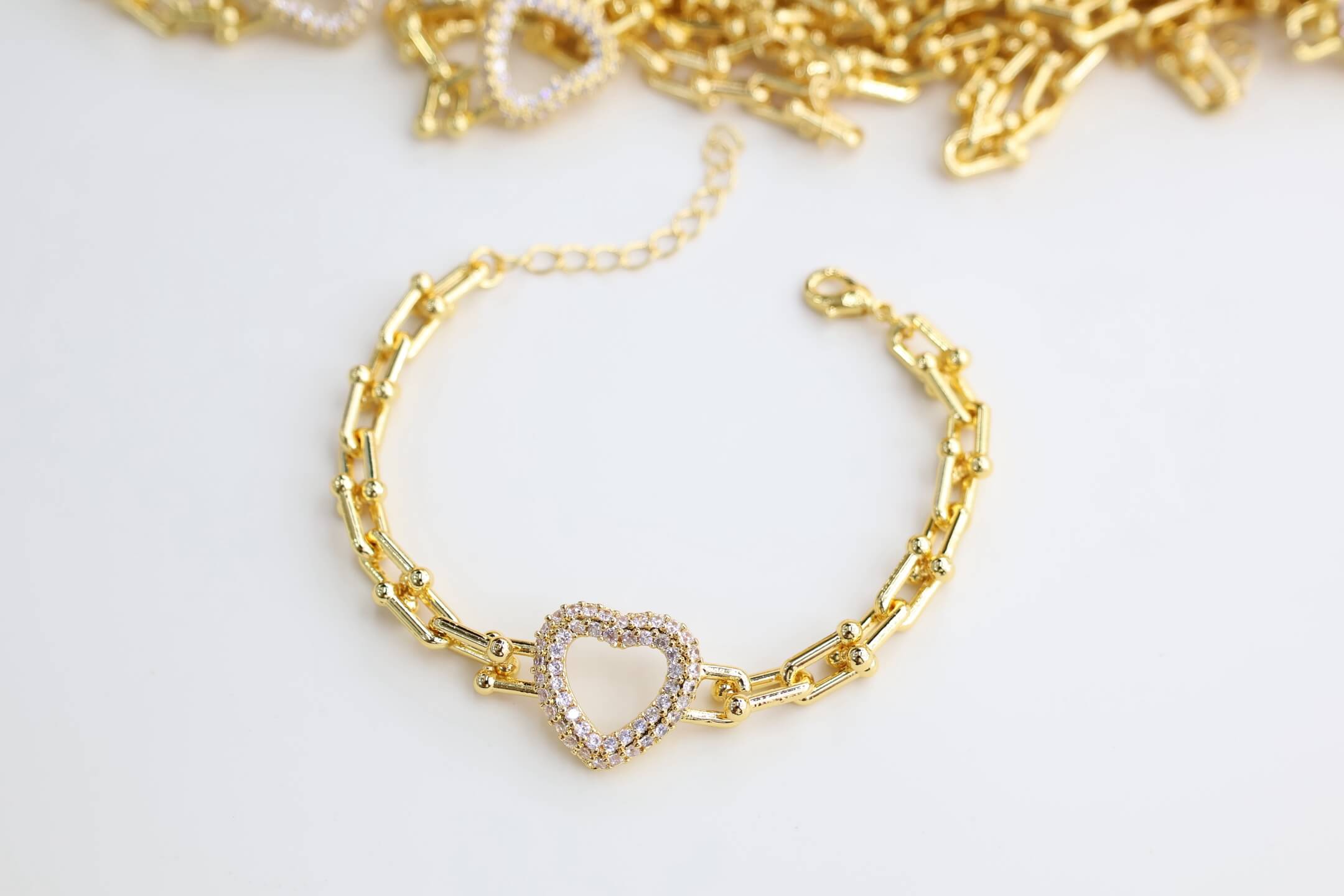 Gold crystal heart link bracelet wholesale template image