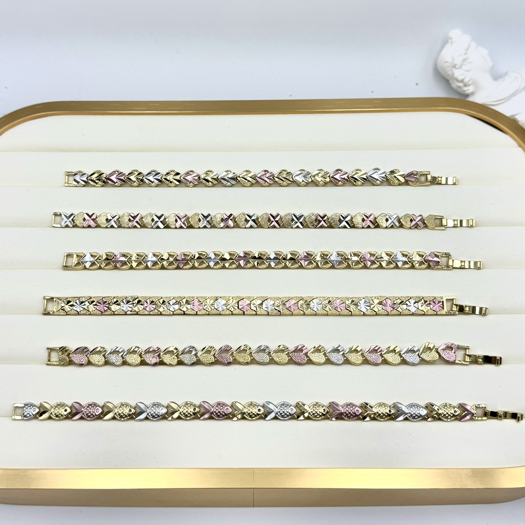 Gold tricolor decorative link bracelets set wholesale