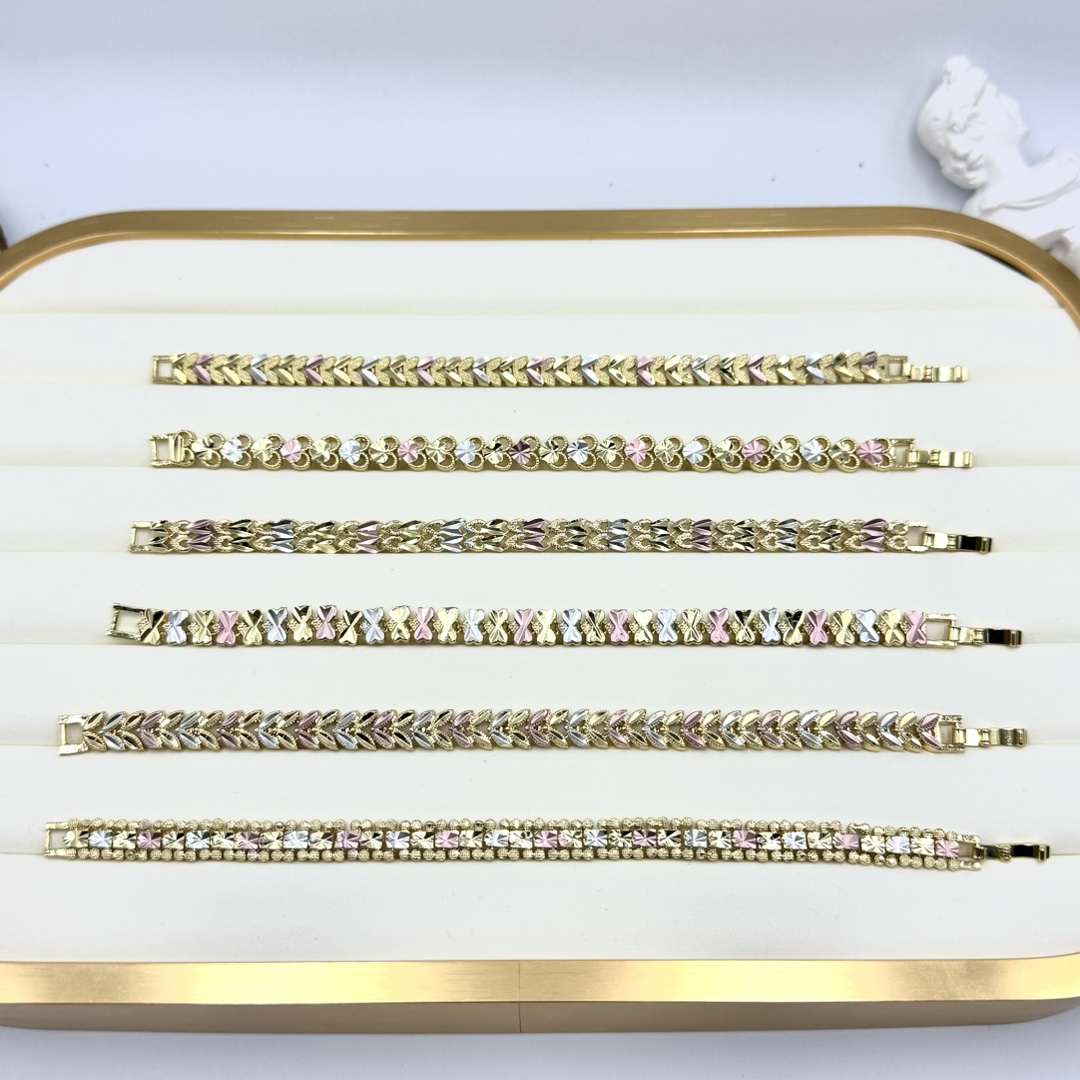 Gold tricolor textured bracelets set wholesale
