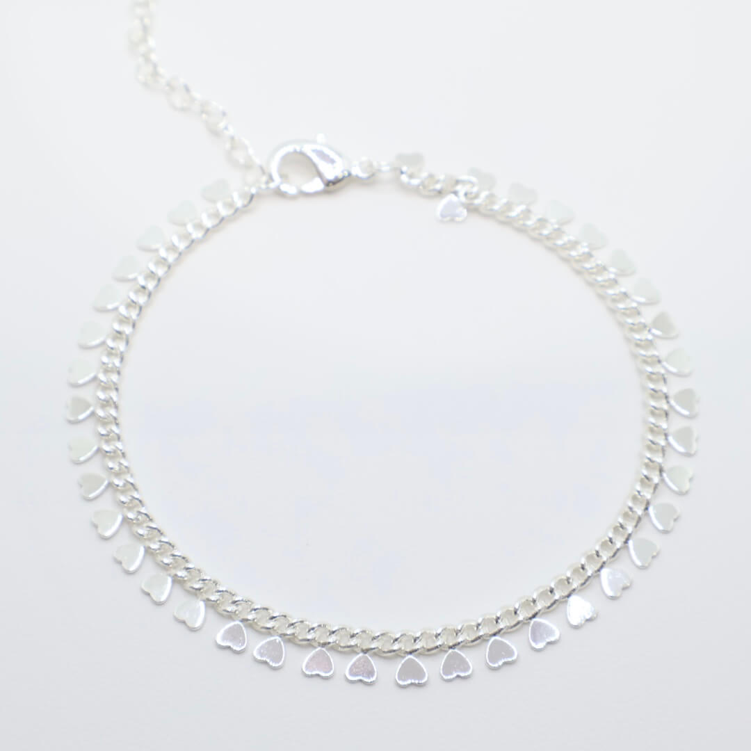Silver heart fringe chain bracelet wholesale template image