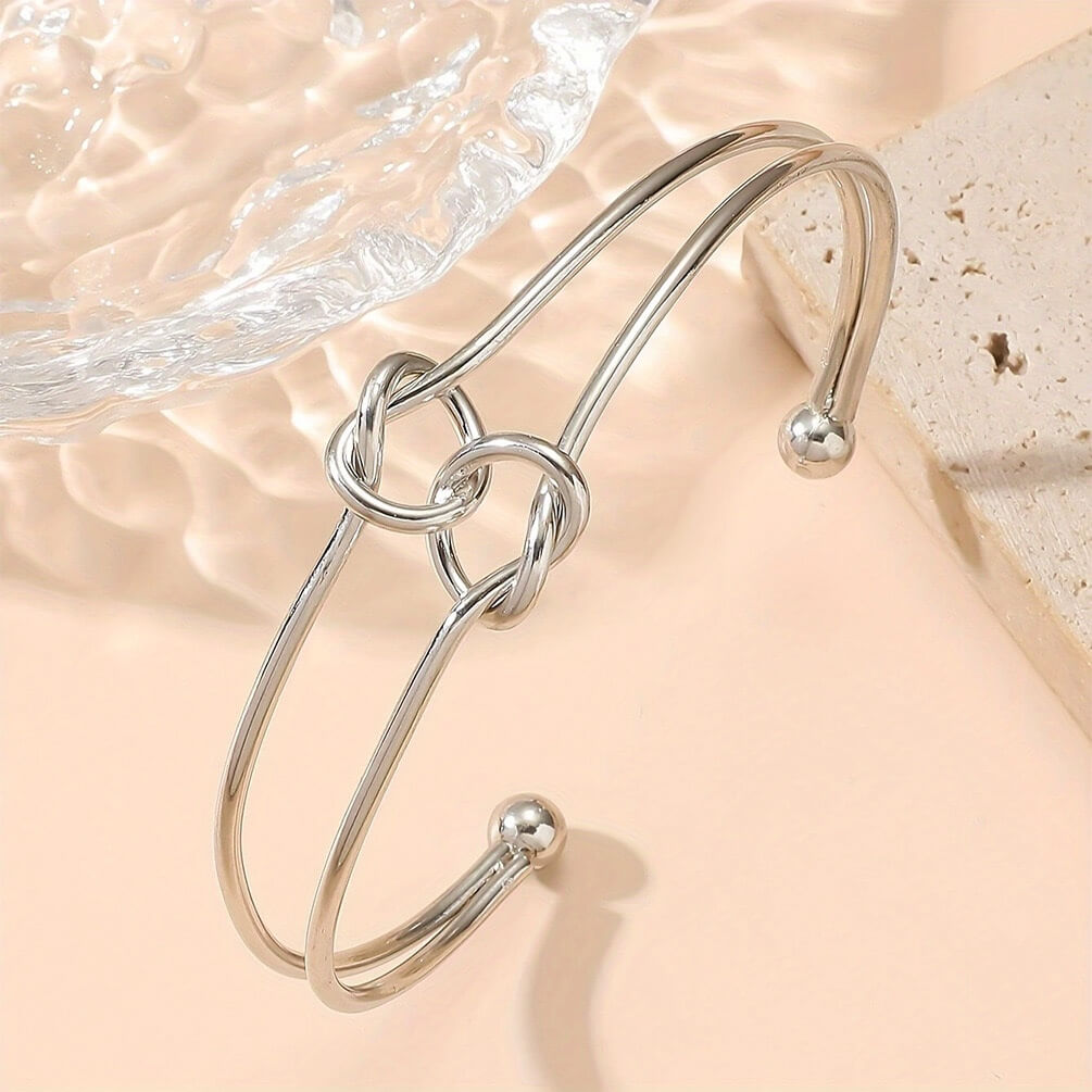Silver knot open cuff bracelet wholesale template image