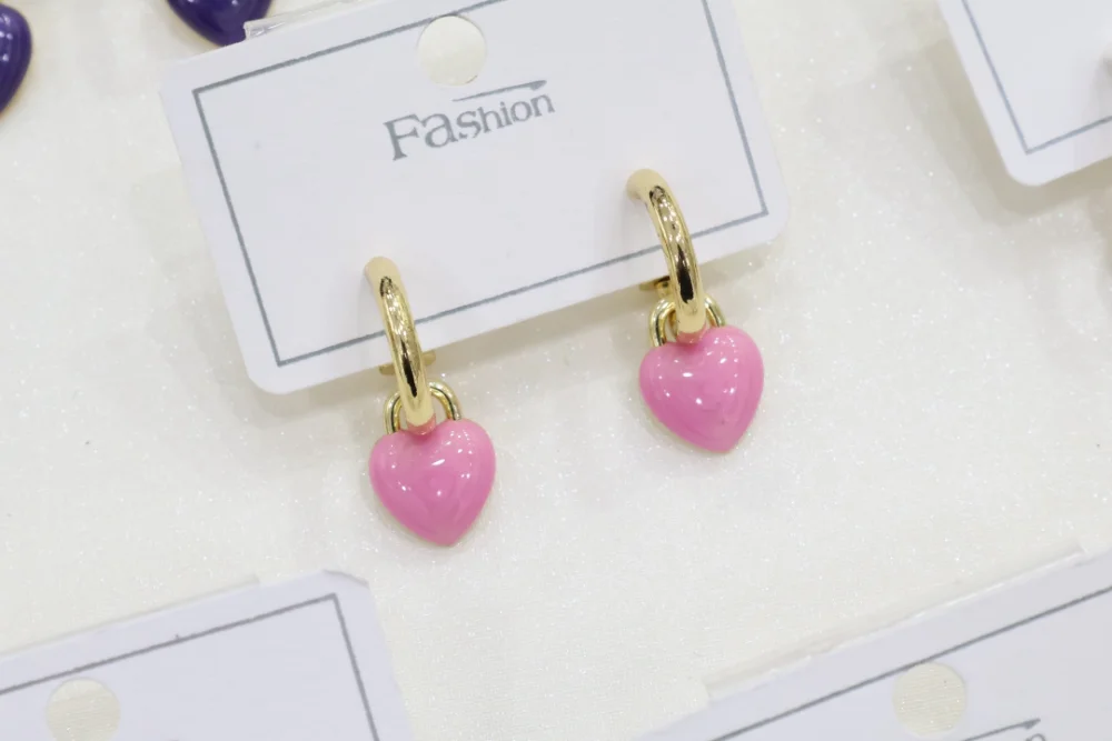 Colorful Heart Charm Hoop Earrings 048 wholesale product image