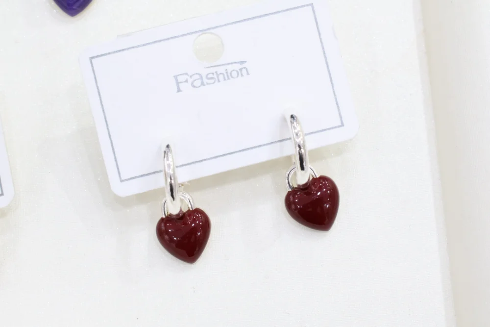 Colorful Heart Charm Hoop Earrings 048 wholesale product image
