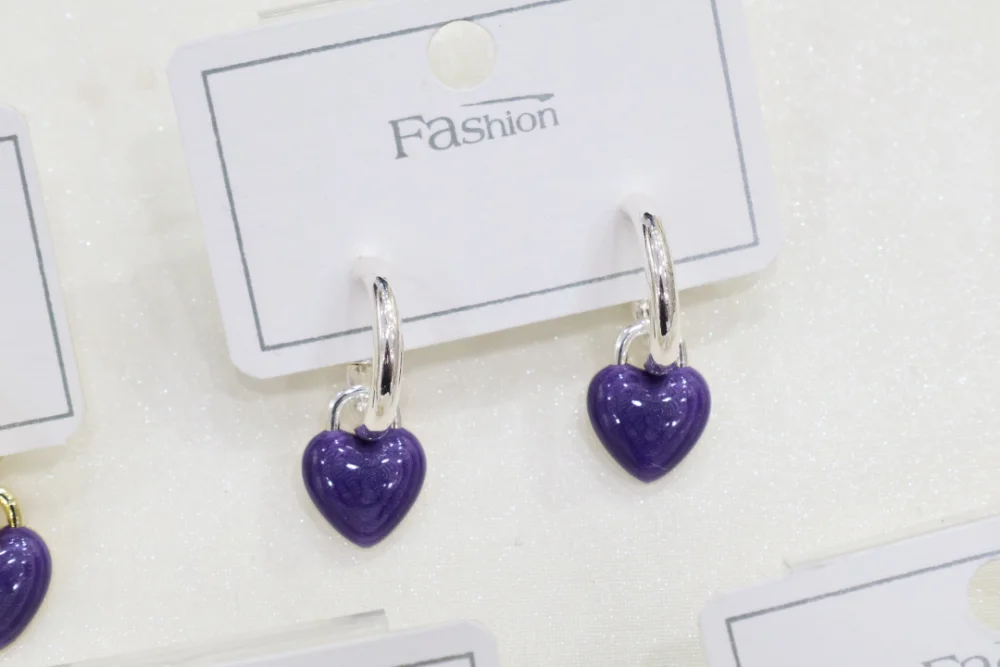 Colorful Heart Charm Hoop Earrings 048 wholesale product image