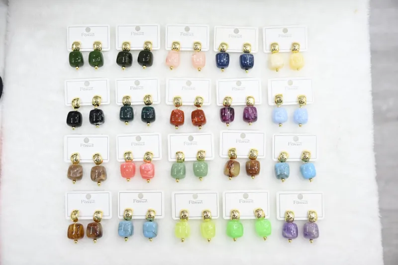 Colorful Square Bead Drop Earrings Set wholesale product image