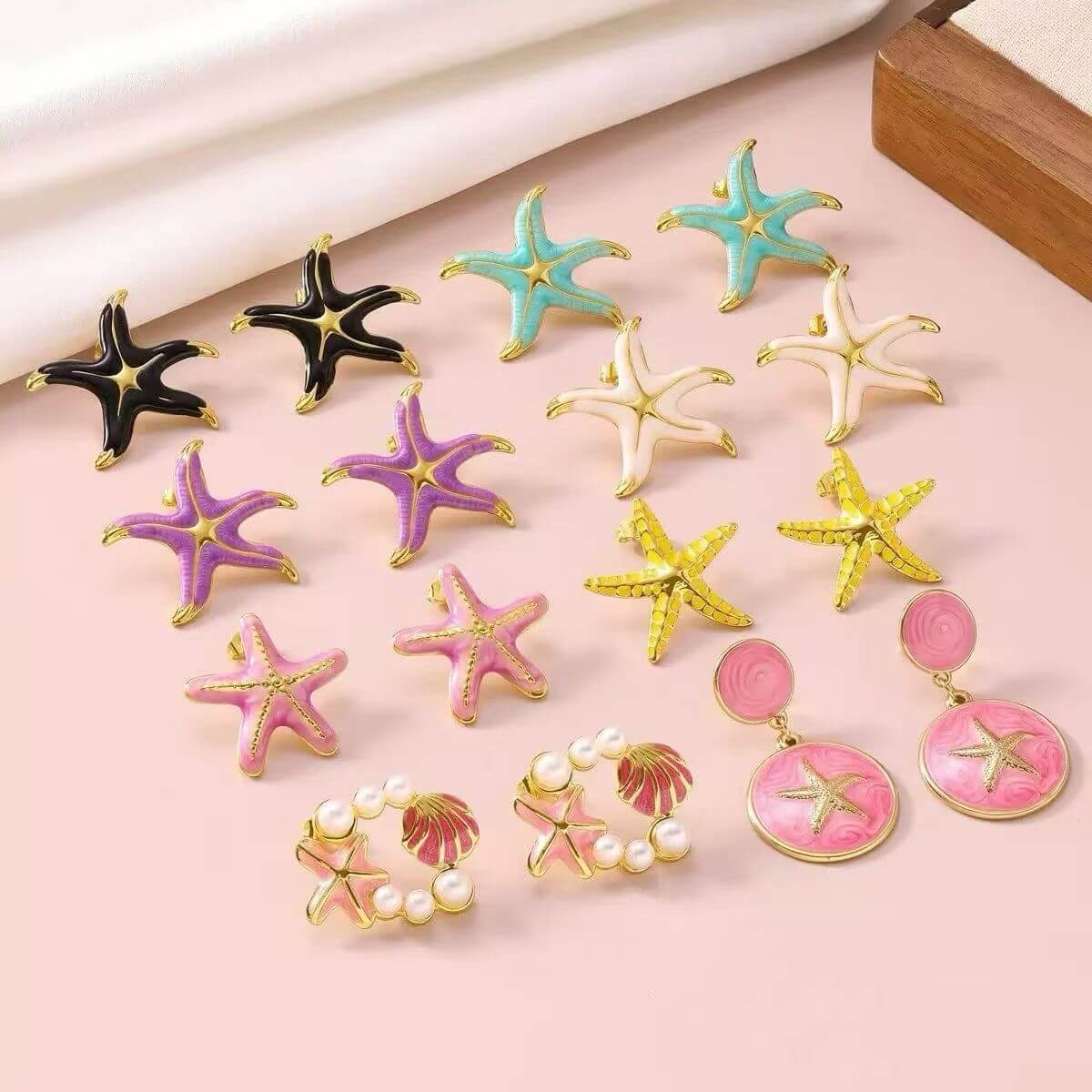 Colorful Starfish Seashell Earrings wholesale product image