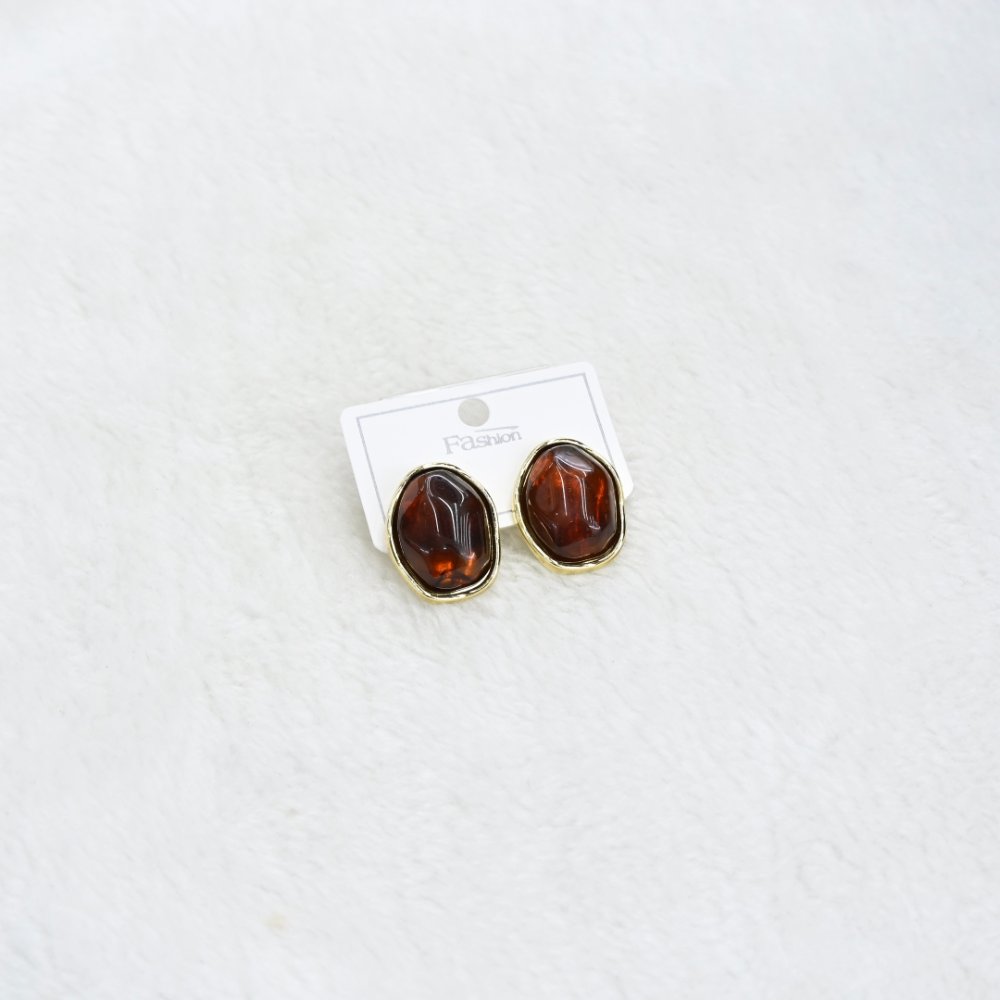 Gold Amber Stone Stud Earrings wholesale product image