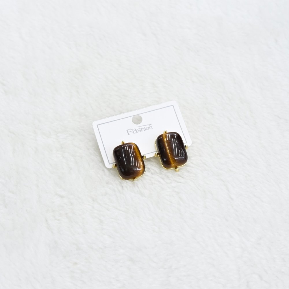 Gold Brown Rectangular Stud Earrings wholesale product image
