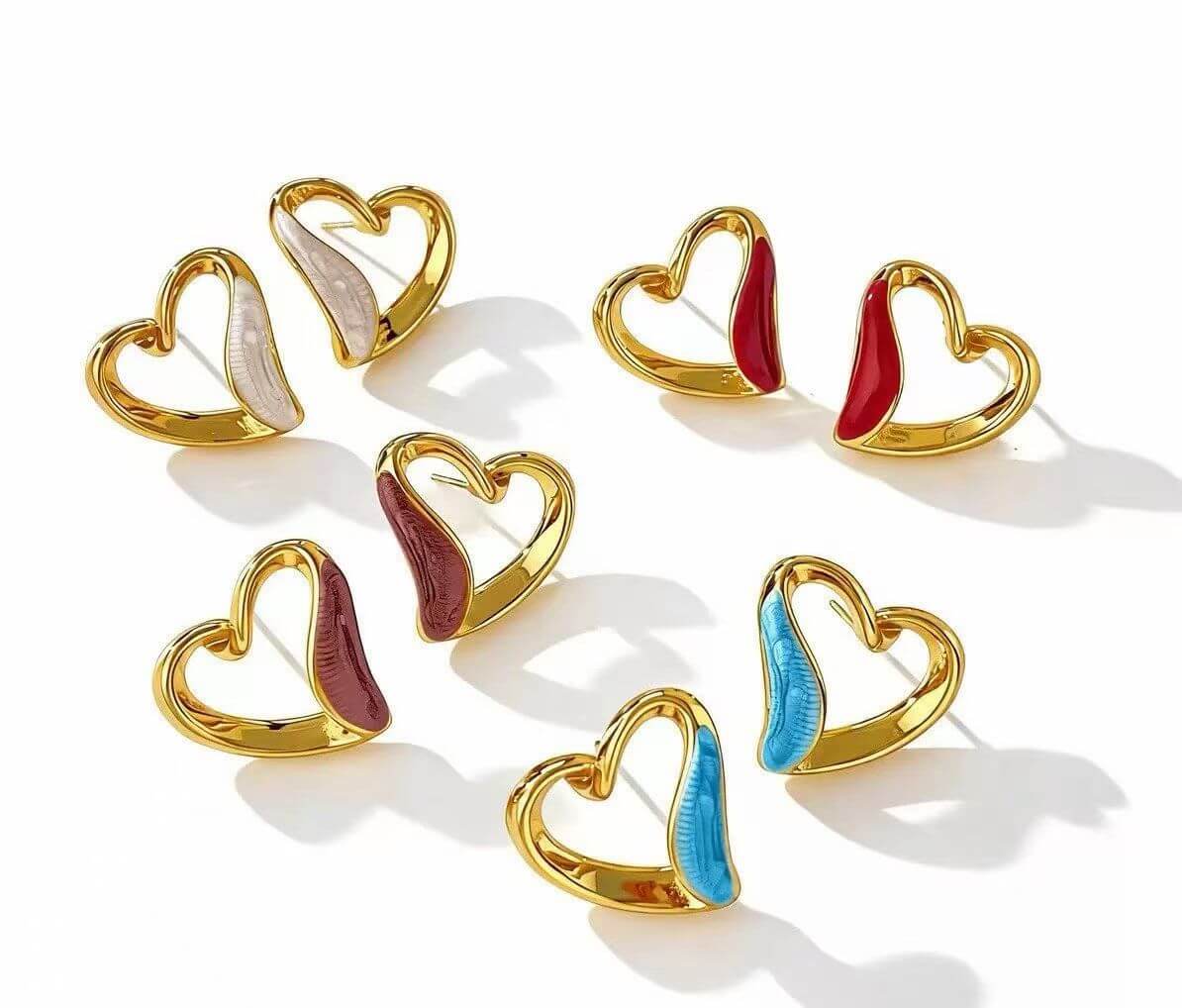 Gold Colorful Heart Outline Earrings wholesale product image