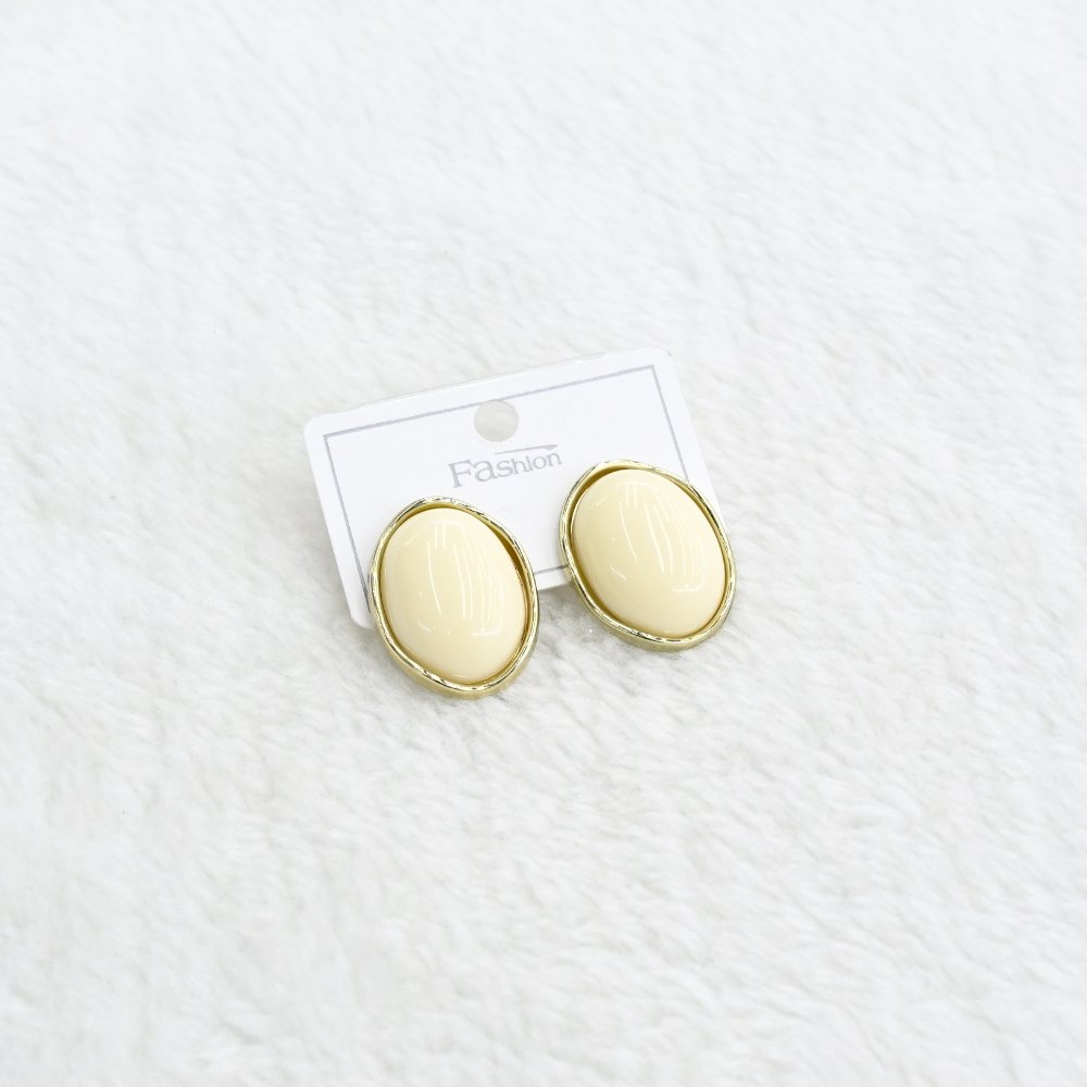 Gold Cream Oval Stud Earrings wholesale product image