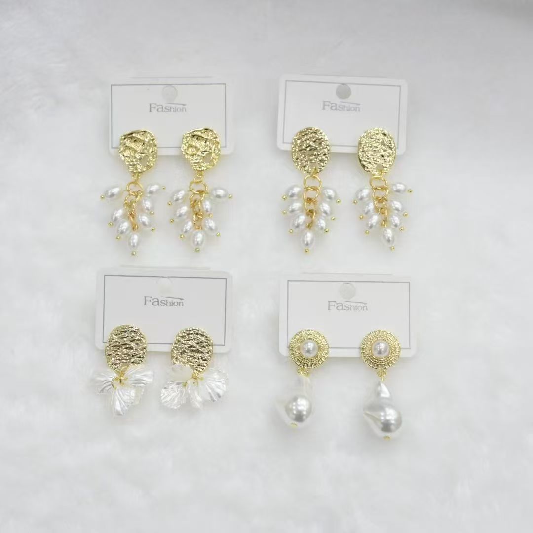 Gold Pearl Cluster Drop Earrings wholesale product image