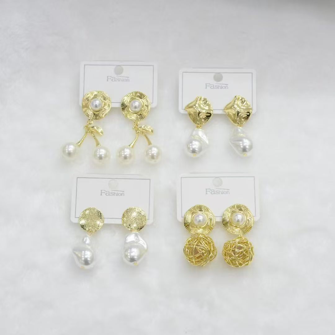 Gold Pearl Statement Earrings Assortment wholesale product image