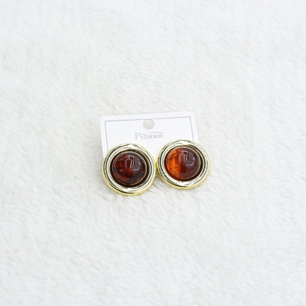 Gold Round Amber Button Stud Earrings wholesale product image
