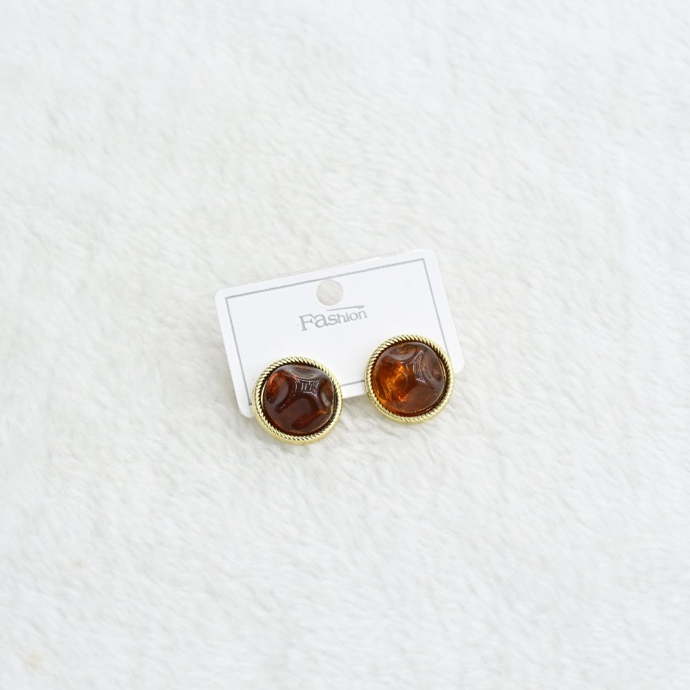 Gold Round Amber Stud Earrings wholesale product image