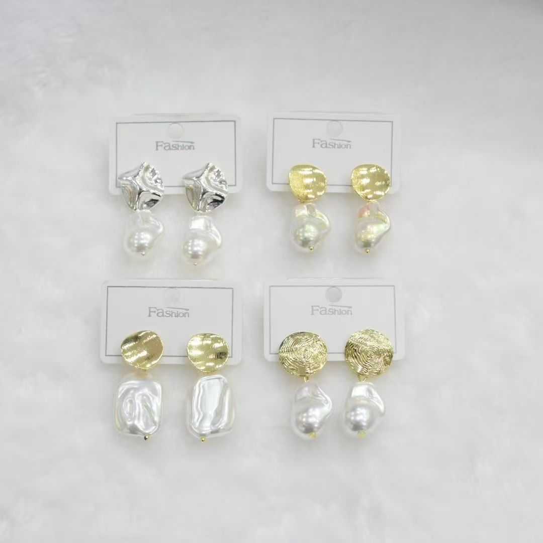 Gold Silver Baroque Pearl Earrings wholesale product image