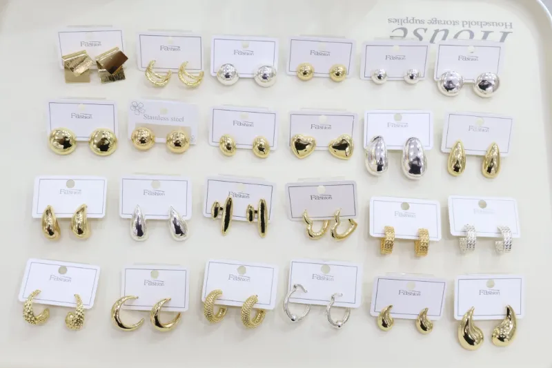 Gold silver chunky metal earrings set for wholesale jewelry buyers