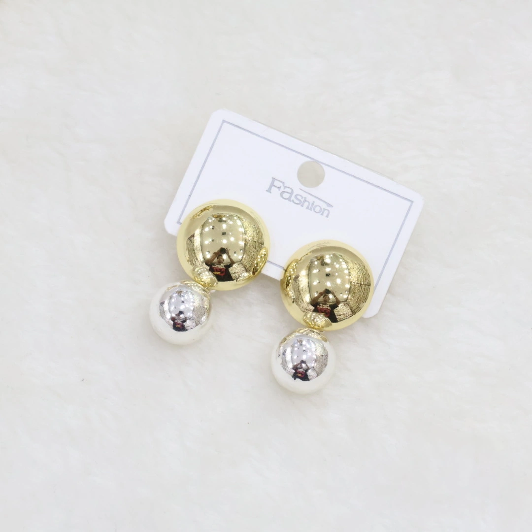Gold and silver double ball drop earrings wholesale