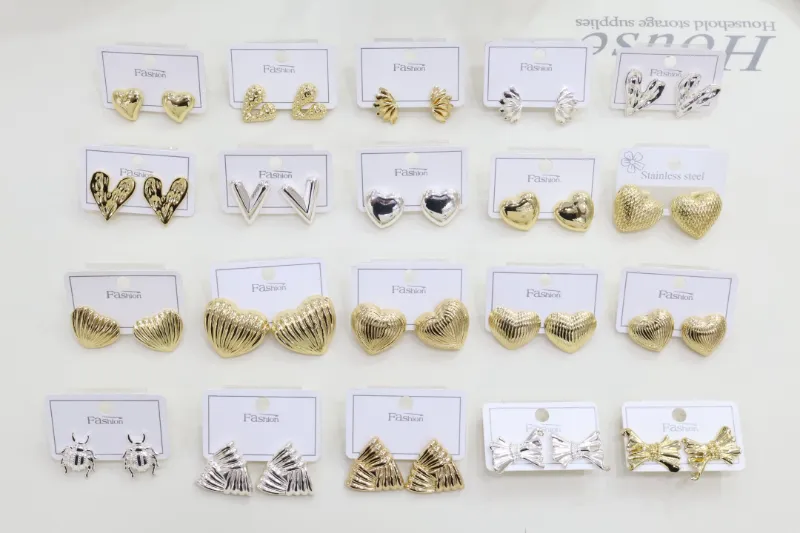 Gold silver heart shell bow earrings set for wholesale jewelry buyers