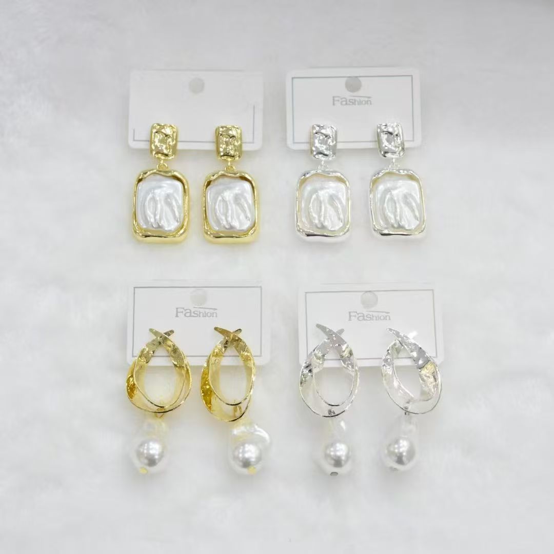 Gold Silver Pearl Drop Earrings wholesale product image