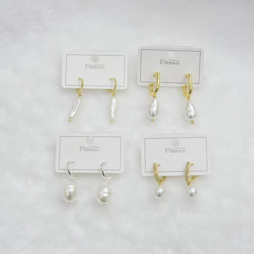 Gold Silver Pearl Hoop Earrings wholesale product image