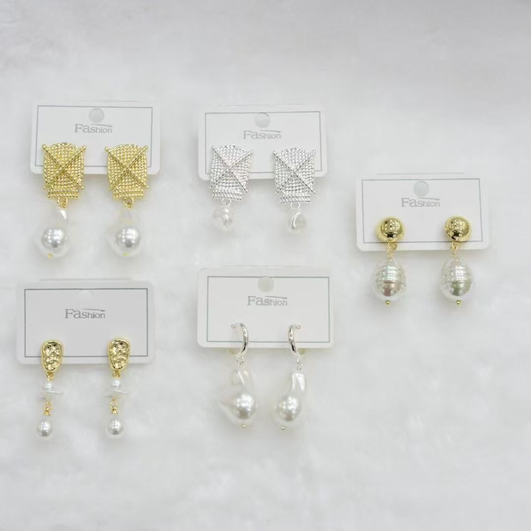 Gold Silver Pearl Statement Earrings wholesale product image