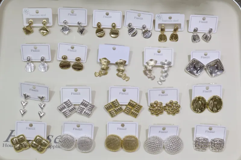 Gold silver vintage metal earrings set for wholesale jewelry buyers