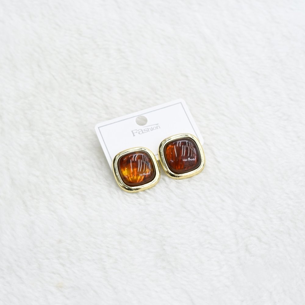 Gold Square Amber Stud Earrings wholesale product image