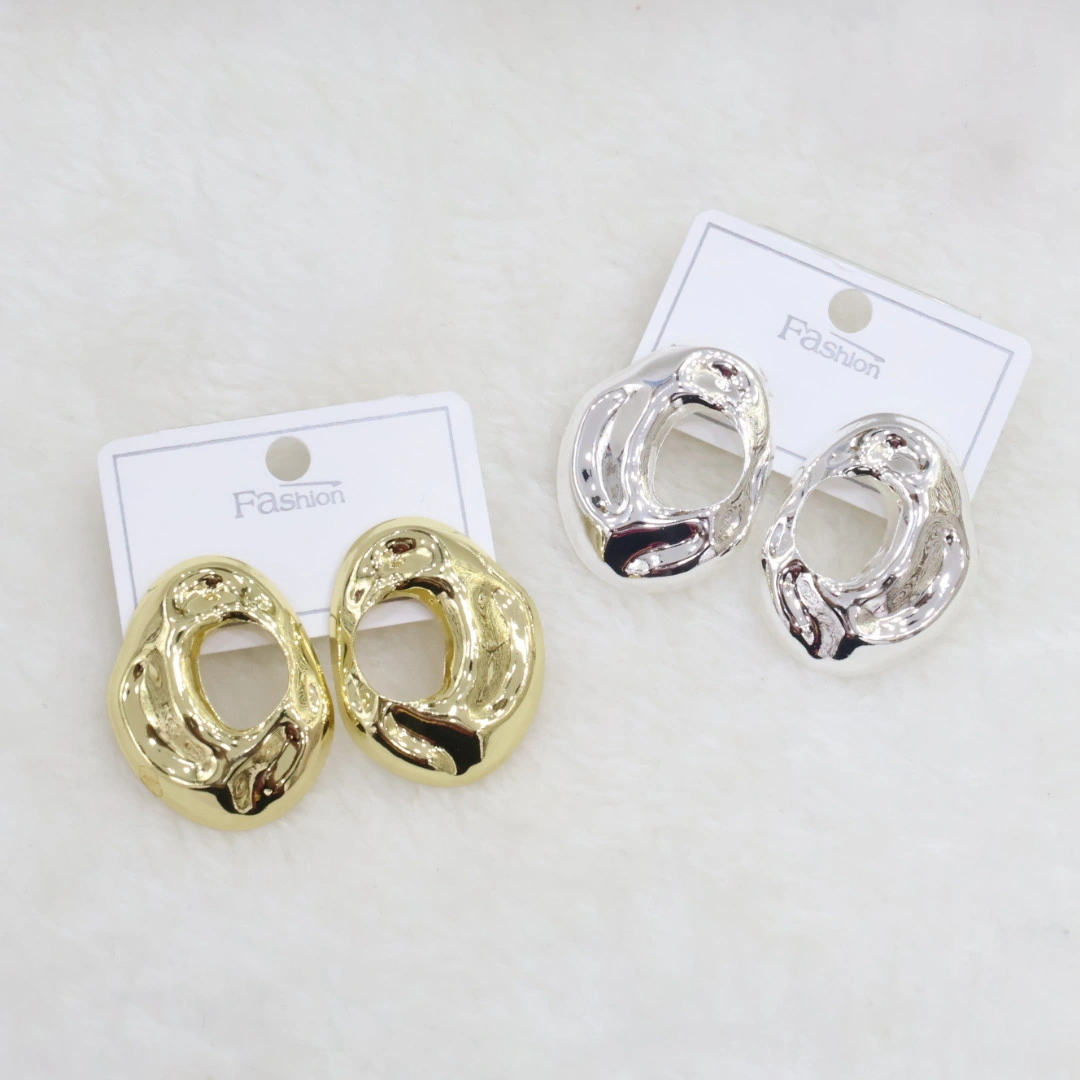 Irregular oval statement earrings wholesale in gold and silver