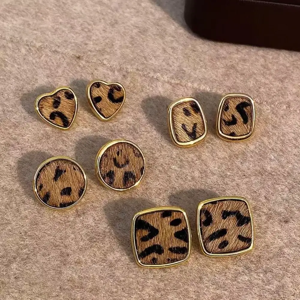 Leopard Print Geometric Stud Earrings wholesale product image