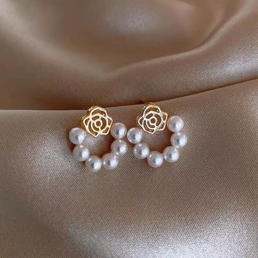 Pearl Rose Hoop Stud Earrings wholesale product image