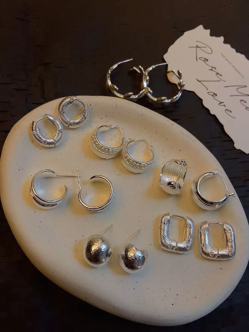 Silver Hoop Metal Earrings Set wholesale product image