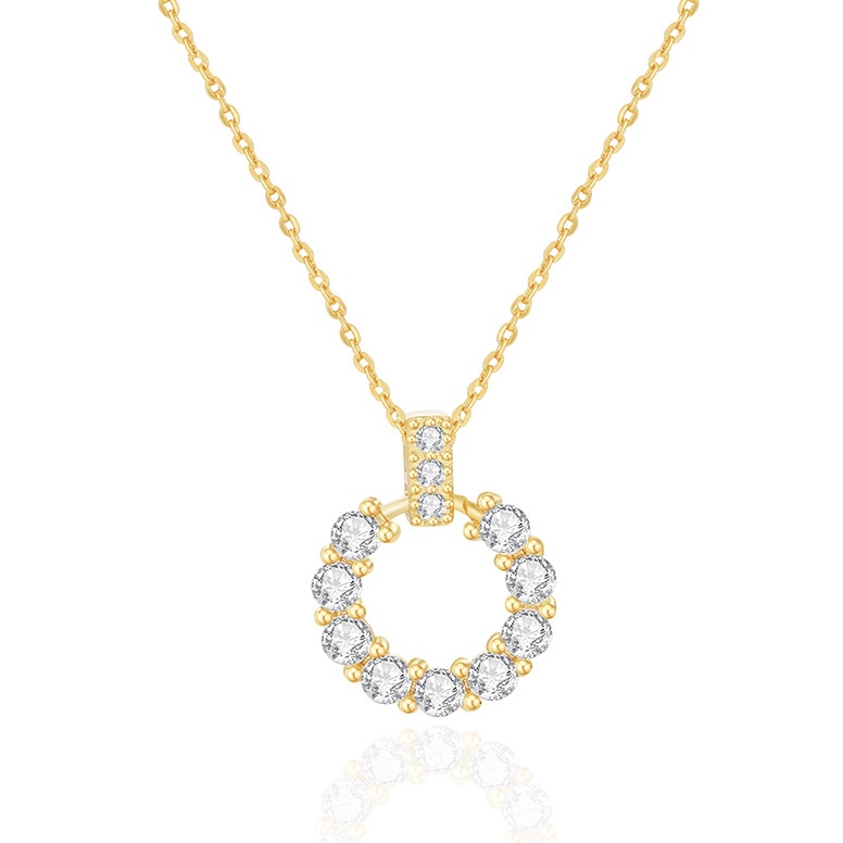 Gold circle rhinestone pendant necklace with round crystal charm, fine gold-tone chain and delicate gift jewelry style for wholesale jewelry buyers