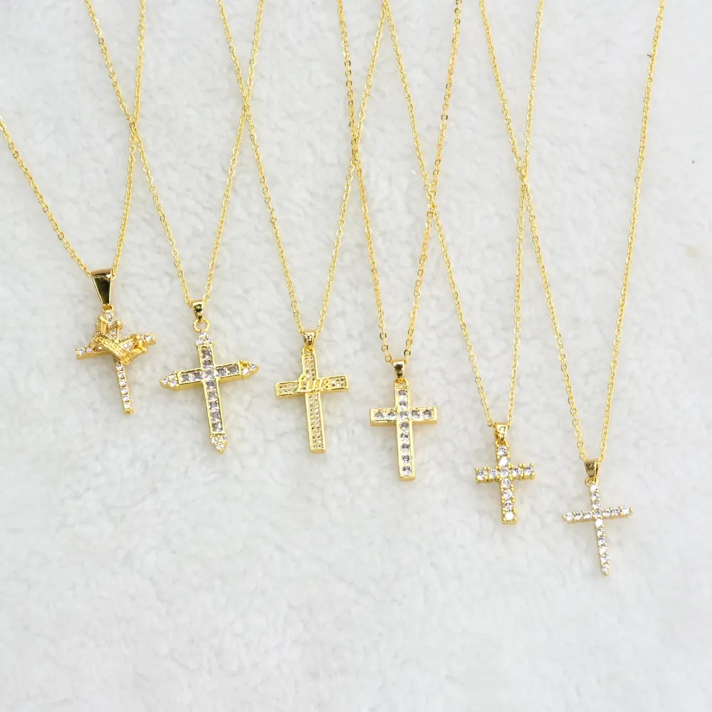 Gold rhinestone cross necklaces wholesale template image