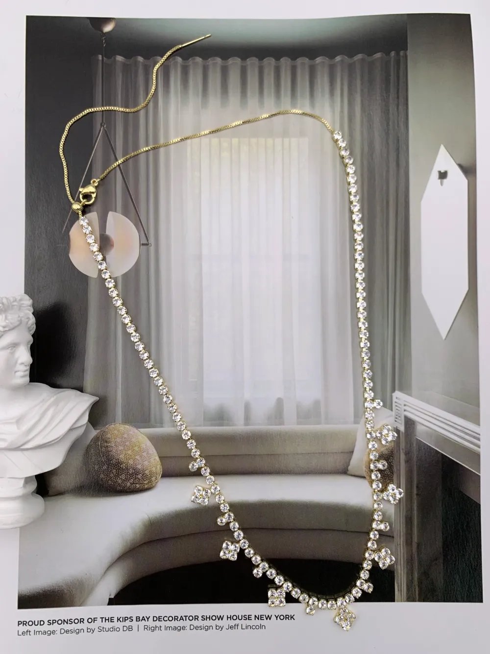 Gold rhinestone flower charm necklace wholesale template image