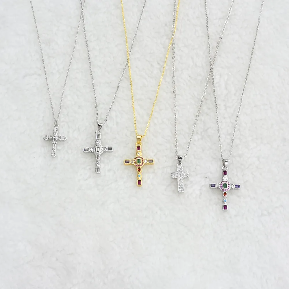 Gold and silver crystal cross necklaces wholesale template image