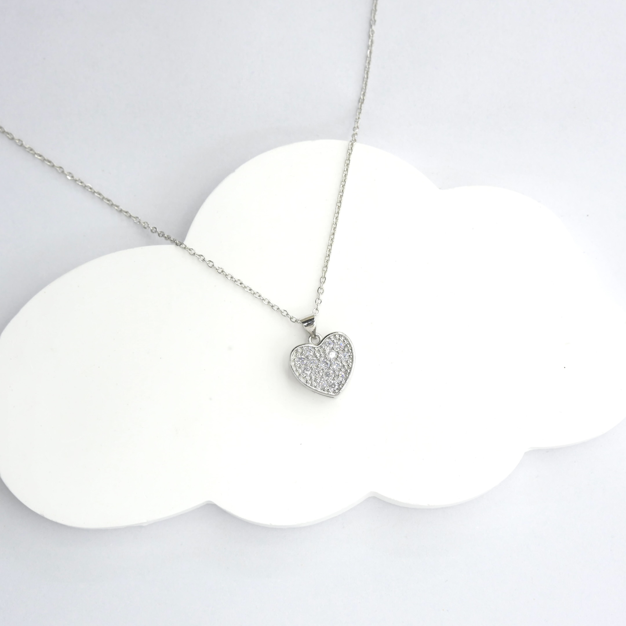 Silver heart crystal pendant necklace wholesale