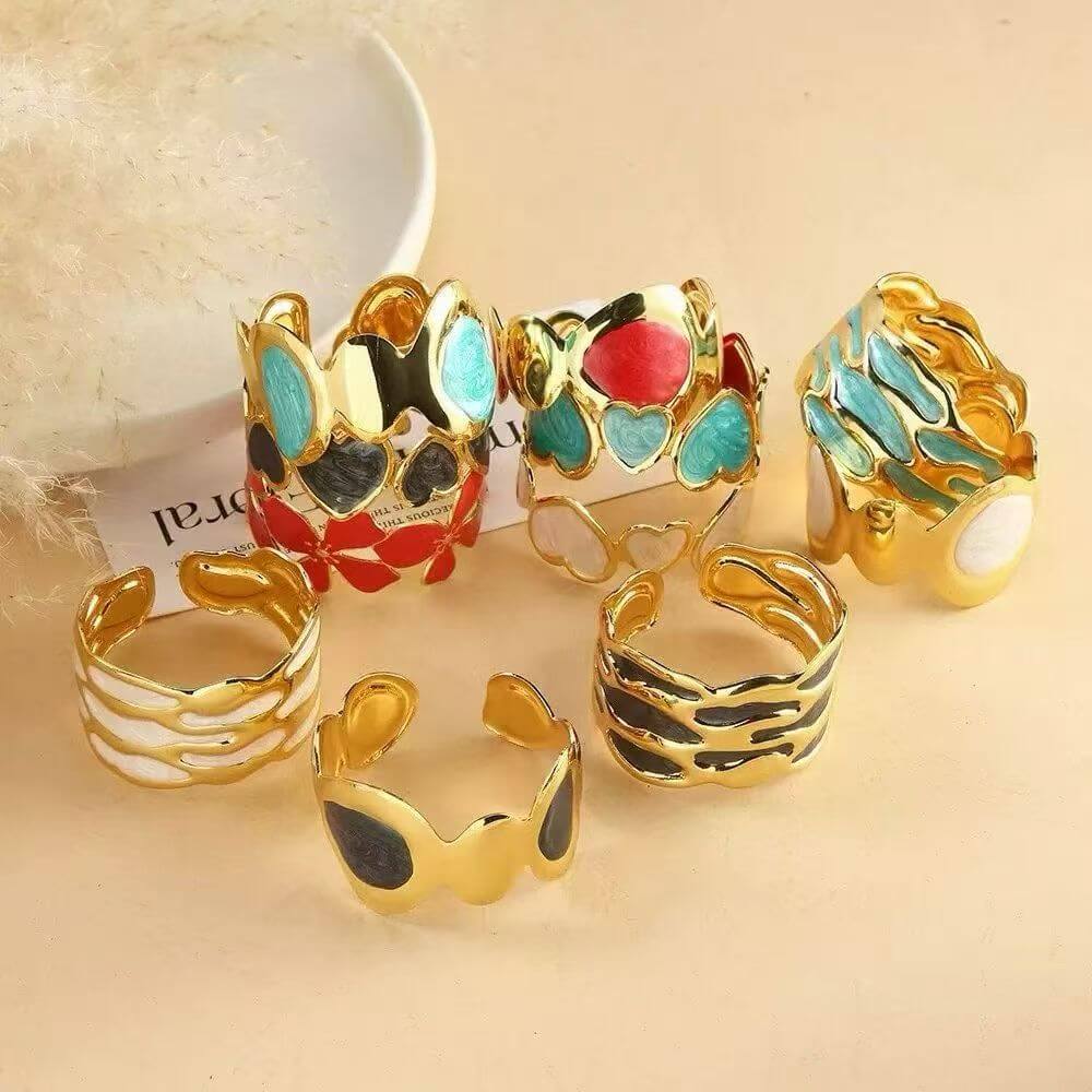 Gold Colorful Enamel Open Rings wholesale product image