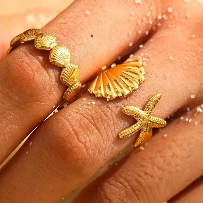 Ocean Shell Starfish Open Rings Set 001 wholesale product image